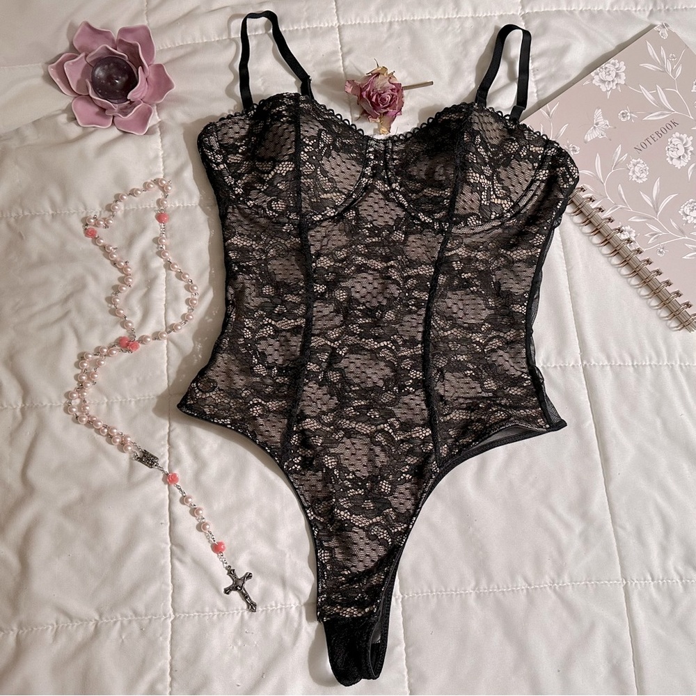 Lulus Black Lace Bustier Bodysuit
